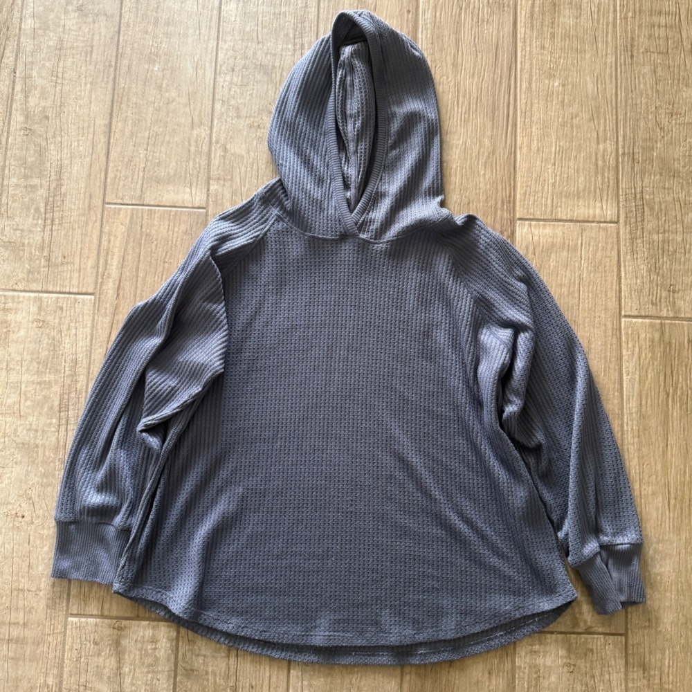 Workshop Republic Clothing Gray Blue Waffle Knit Hoodie Plus Size 1X Pullover